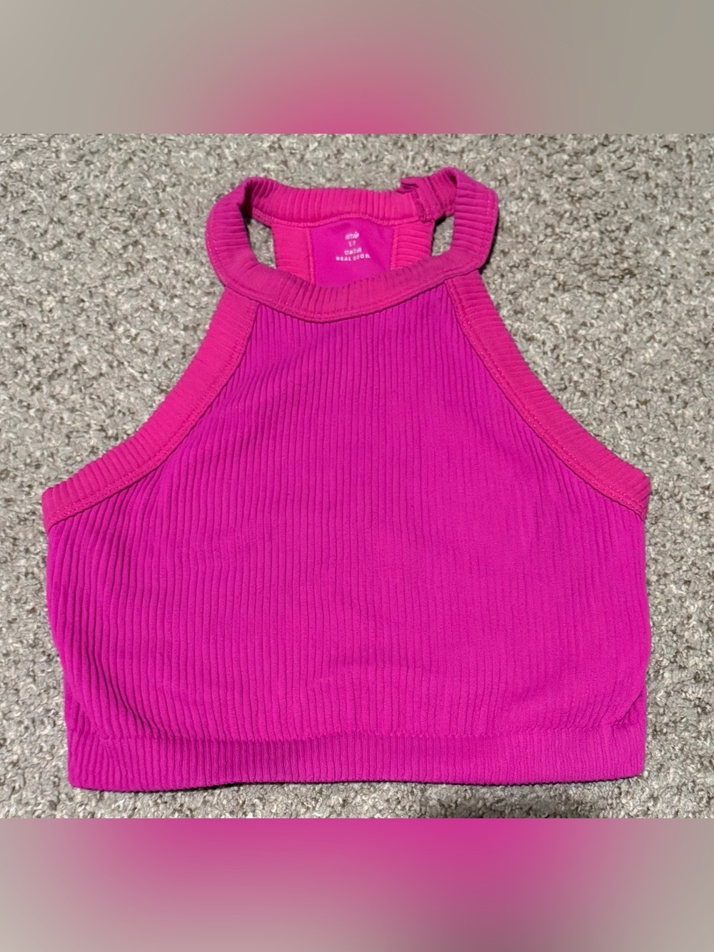 Aerie Hot Pink Ribbed Crop Tank Top Size Small
